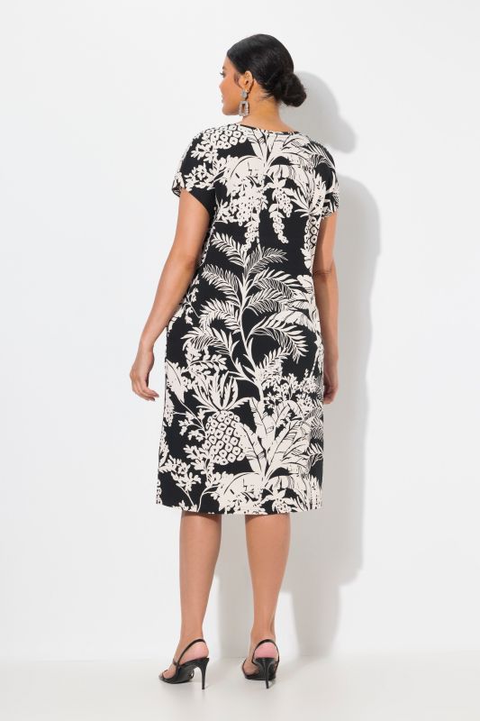 Tropical Foliage Print Cap Sleeve Dress