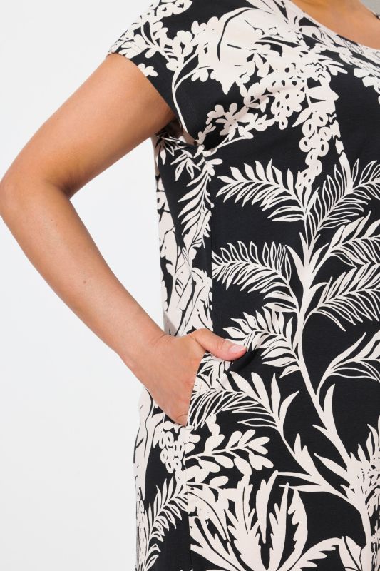Tropical Foliage Print Cap Sleeve Dress