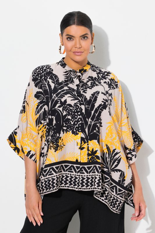 Tropical Foliage Print Oversized Blouse