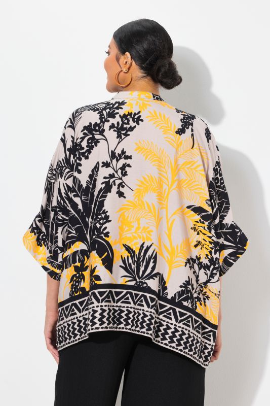 Tropical Foliage Print Oversized Blouse