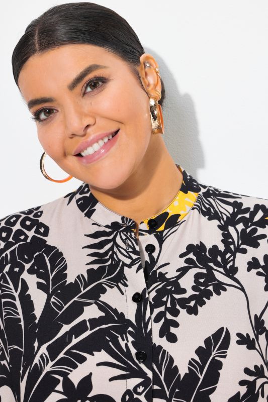 Tropical Foliage Print Oversized Blouse