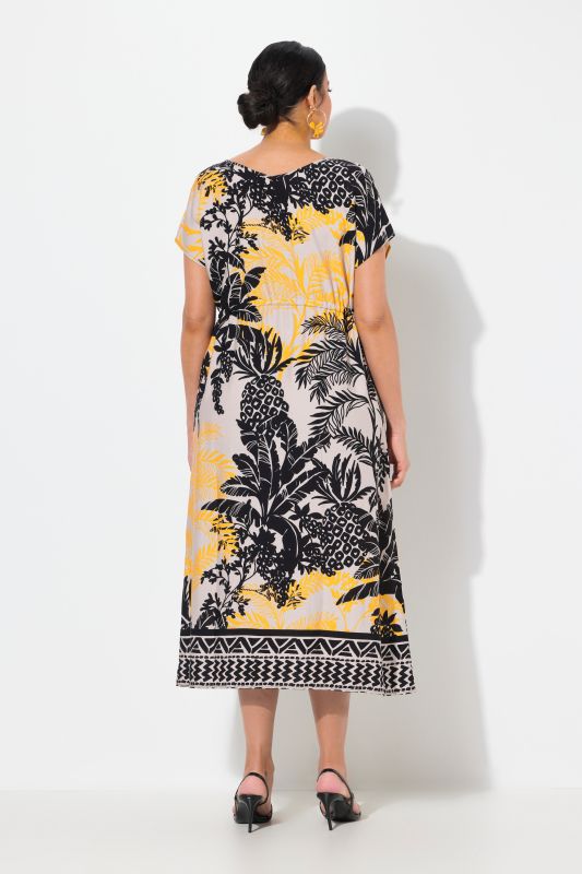Tropical Foliage Print Cap Sleeve Dress