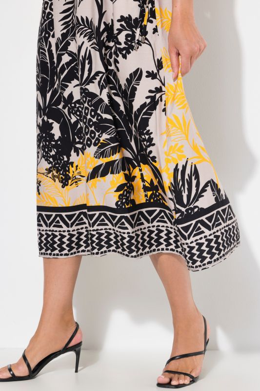 Tropical Foliage Print Cap Sleeve Dress