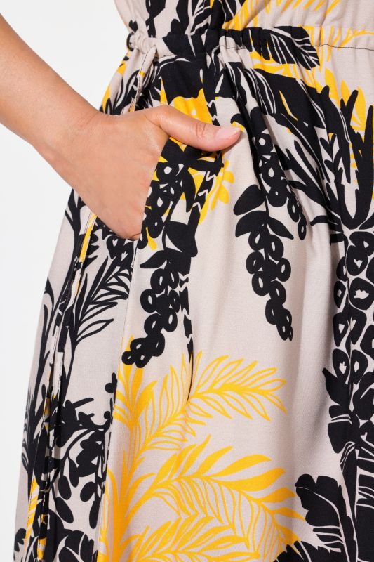 Tropical Foliage Print Cap Sleeve Dress