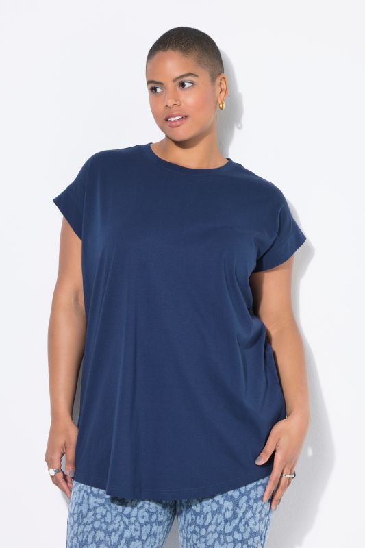Cap Sleeve Rounded Hem Tunic Tee