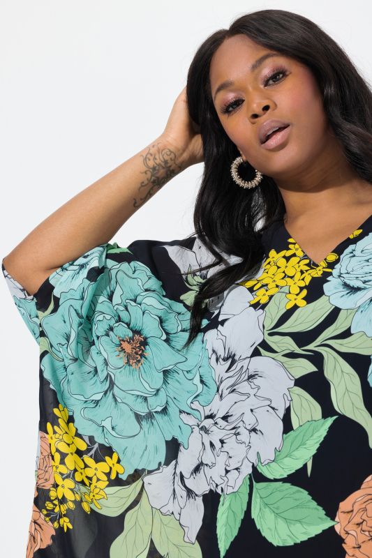 Layered Short Sleeve Floral Chiffon Blouse
