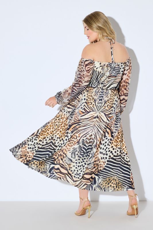Cold Shoulder Chiffon Animal Print Dress