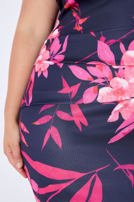 Asymmetrical Floral Scuba Knit Off The Shoulder Dress