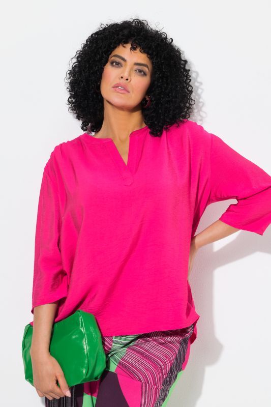 Gathered Shoulder 3/4 Sleeve Tee