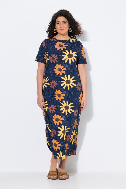 Eco Cotton Sunflower Print Asymmetric Hem Dress