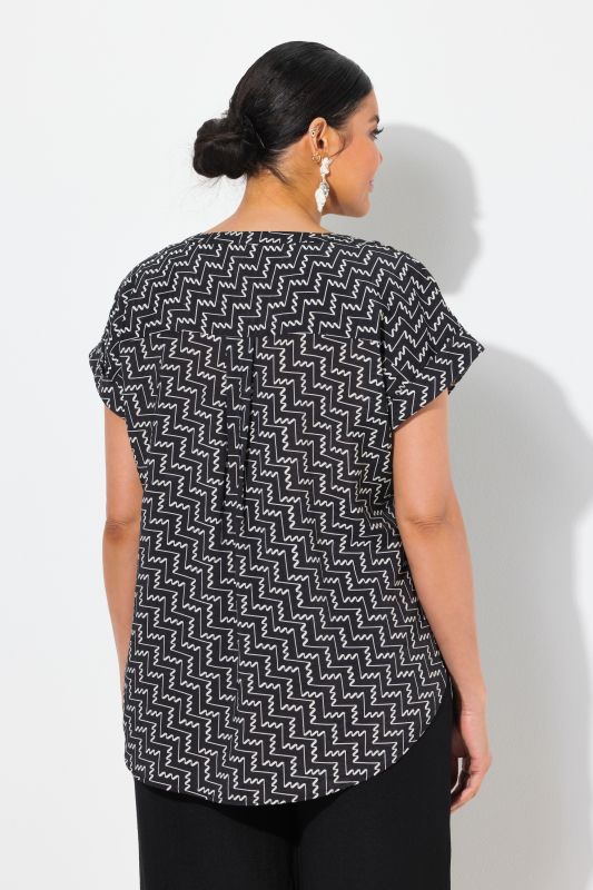 Zigzag Print Cap Sleeve Blouse