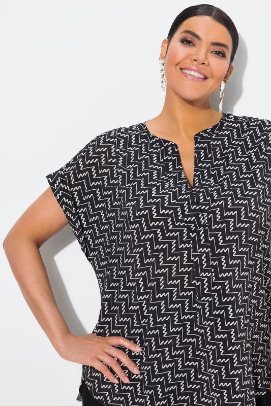 Zigzag Print Cap Sleeve Blouse
