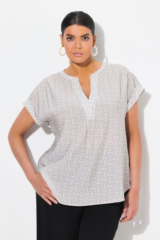 Zigzag Print Cap Sleeve Blouse