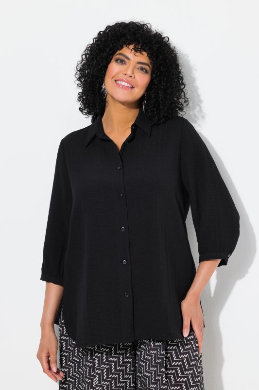 Linen Look 3/4 Sleeve Button Down Blouse