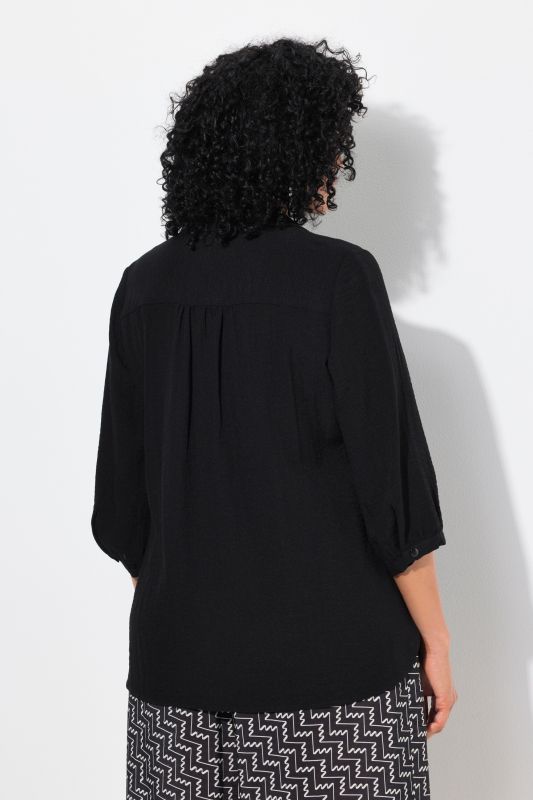Linen Look 3/4 Sleeve Button Down Blouse