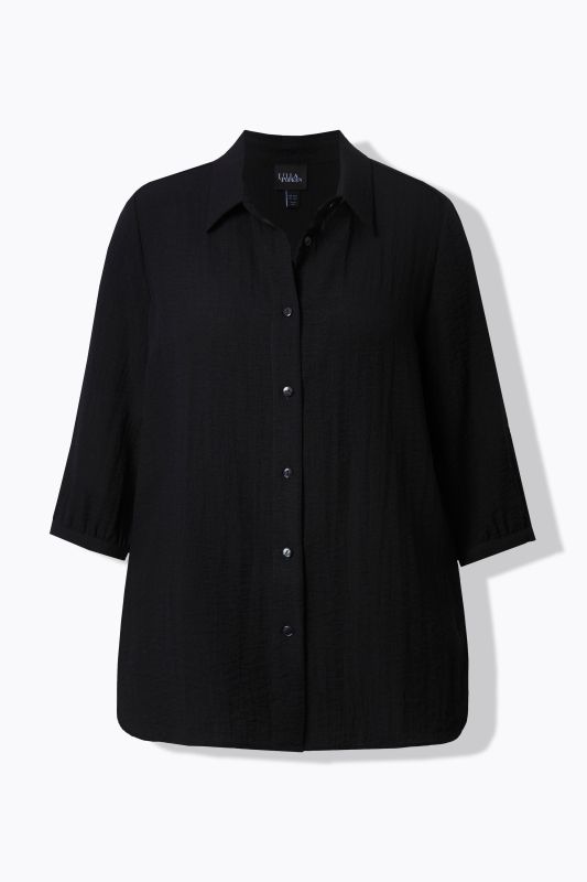 Linen Look 3/4 Sleeve Button Down Blouse