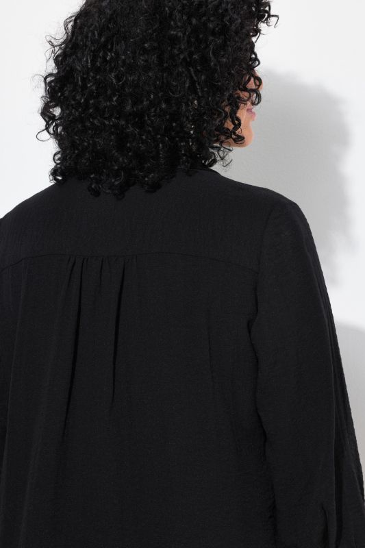 Linen Look 3/4 Sleeve Button Down Blouse