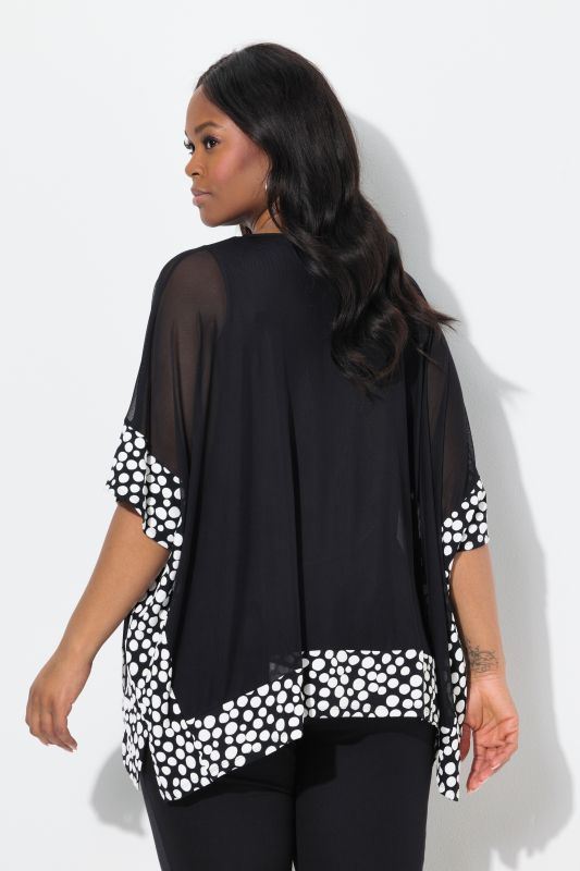 Polka Dot Trim Layered Chiffon Blouse