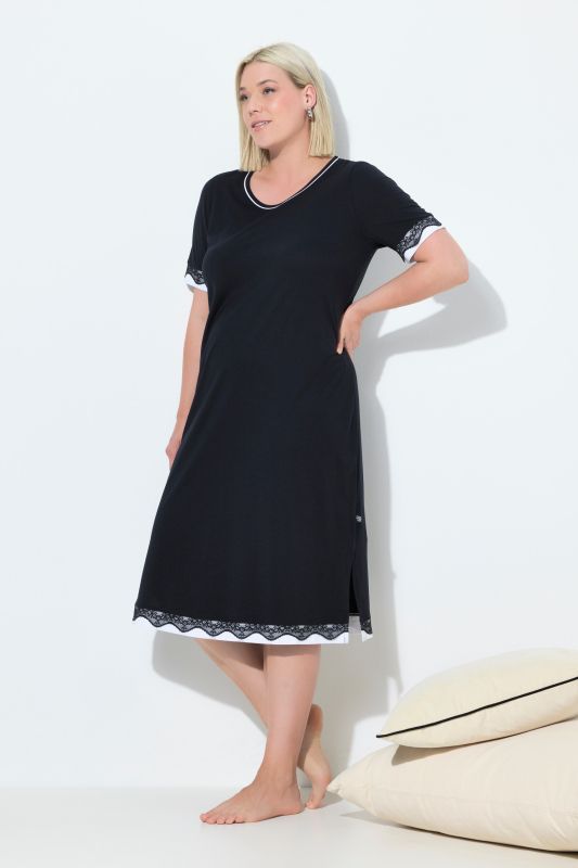 Lace Trim Short Sleeve Nightgown