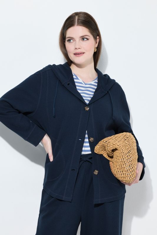 Eco Cotton Waffle Texture Long Sleeve Hoodie