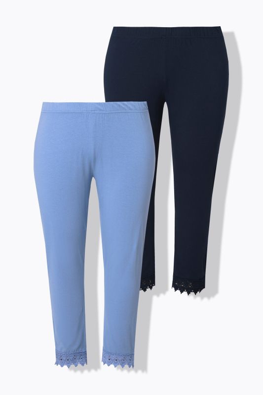 2 Pack Eco Cotton Cropped Lace Trim Leggings