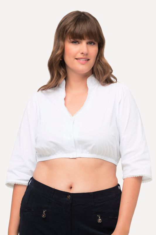 Cropped Collared 3/4 Sleeve Dirndl Blouse