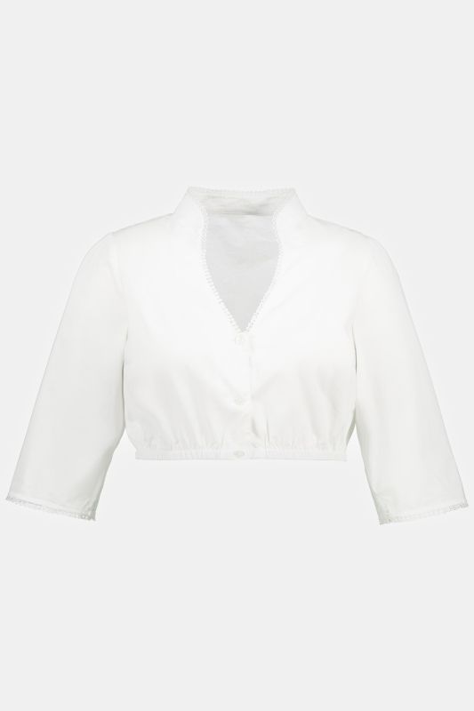 Cropped Collared 3/4 Sleeve Dirndl Blouse