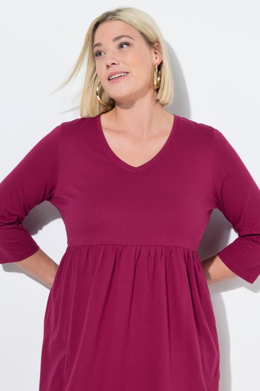 Cotton Knit V-Neck Empire A-line Pocket Dress