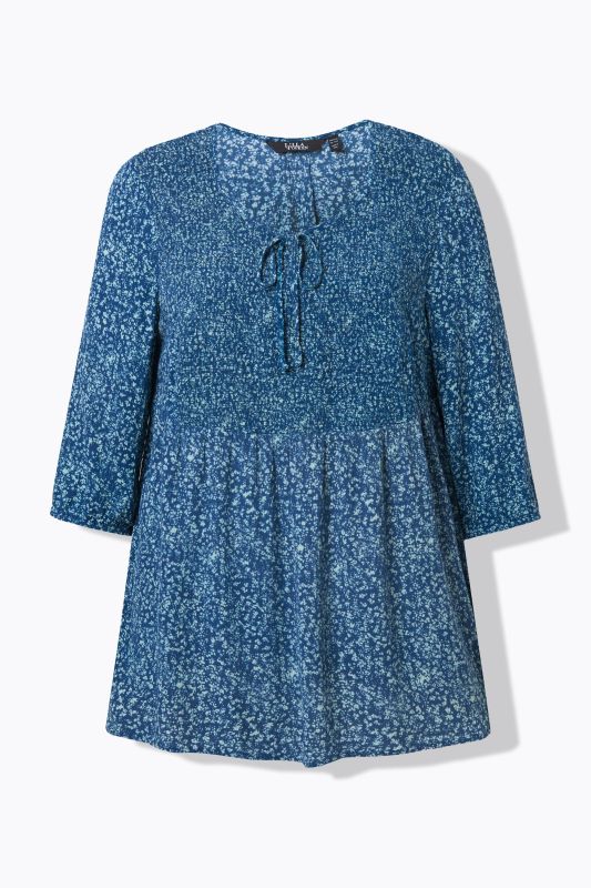 Polka Dot 3/4 Sleeve Smocked Blouse