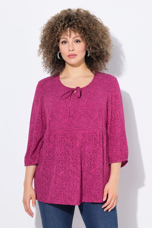 Polka Dot 3/4 Sleeve Smocked Blouse