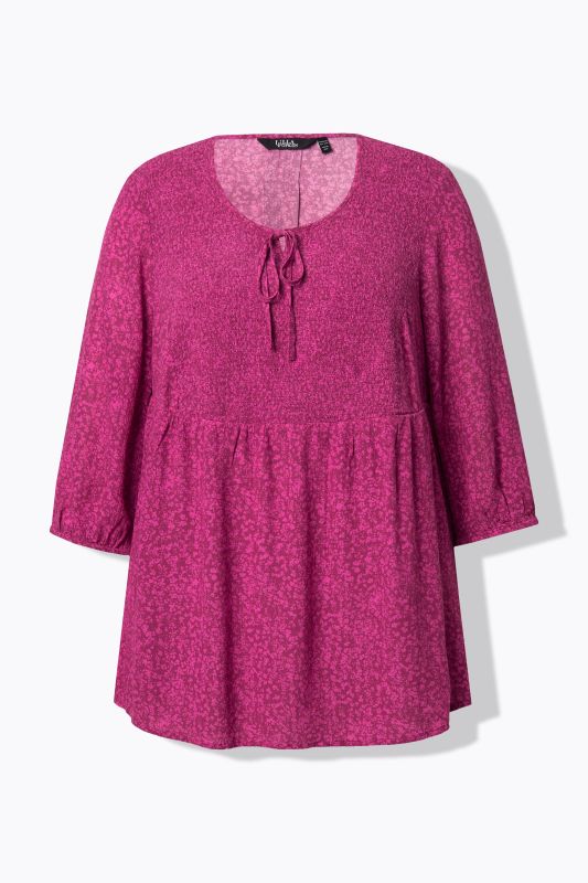 Polka Dot 3/4 Sleeve Smocked Blouse