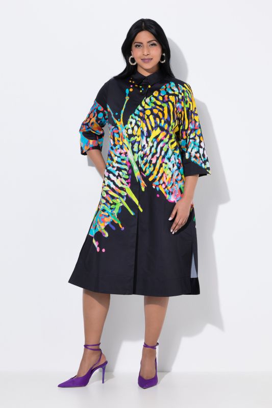 Butterfly Motif 3/4 Sleeve Button Down Dress