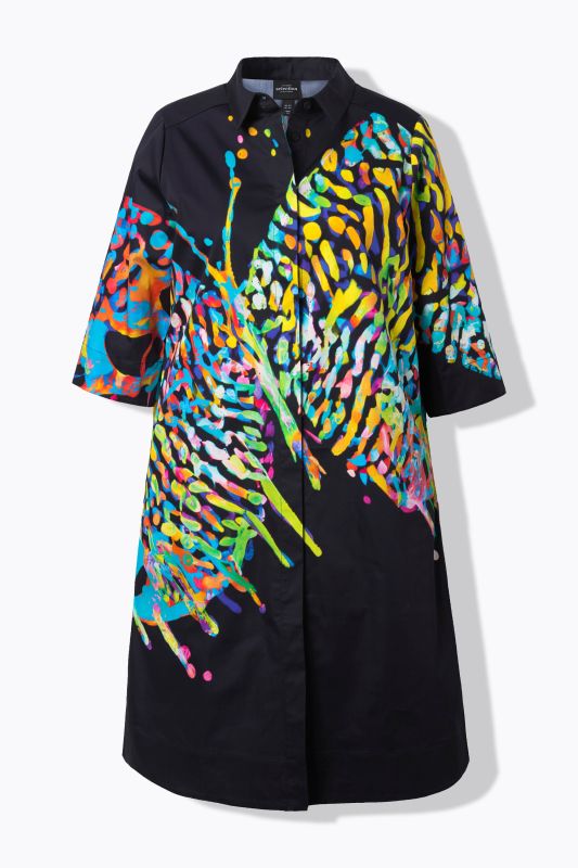 Butterfly Motif 3/4 Sleeve Button Down Dress