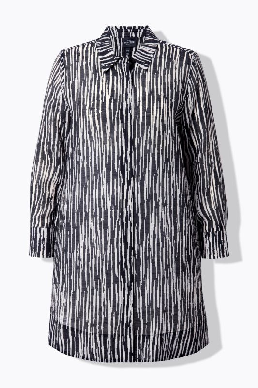 Textured Striped Button Down Tunic Blouse