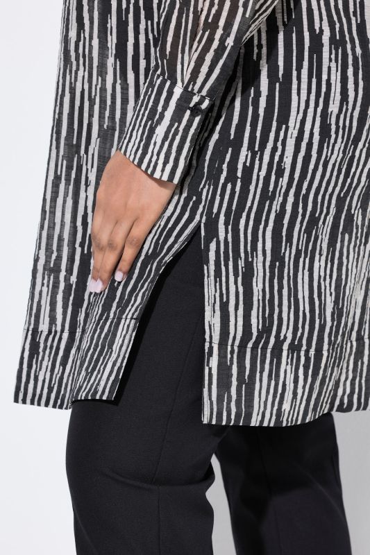 Textured Striped Button Down Tunic Blouse