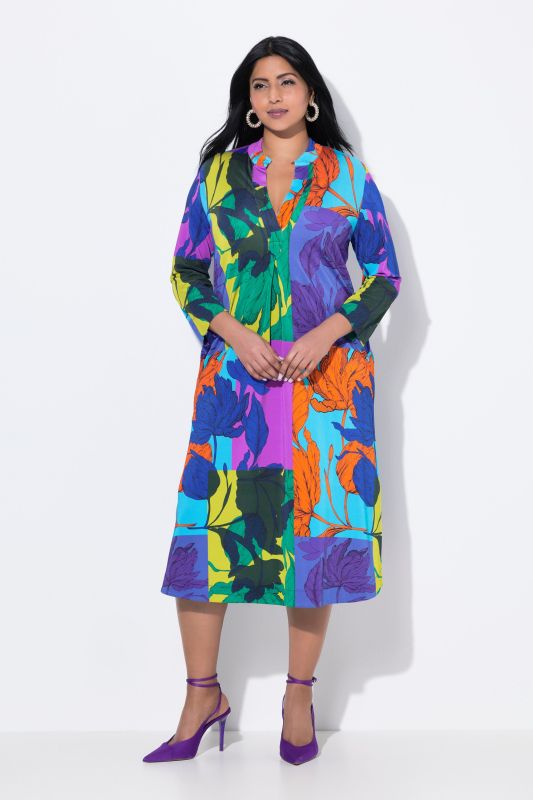 Patchwork Leaf Print 3/4 Sleeve Dress