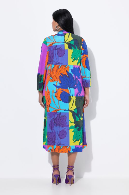 Patchwork Leaf Print 3/4 Sleeve Dress