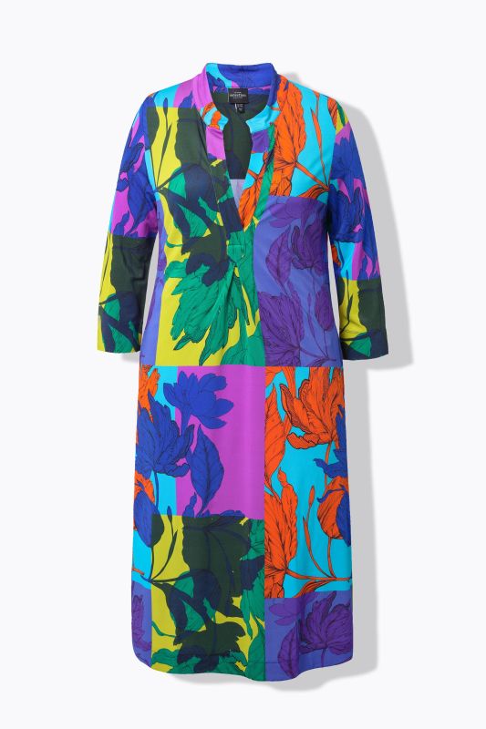 Patchwork Leaf Print 3/4 Sleeve Dress