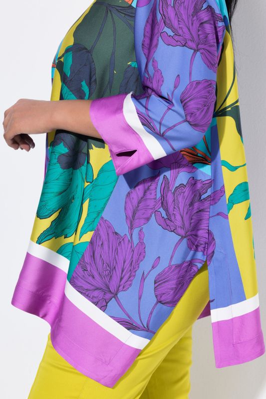 Patchwork Leaf Print Button Down Blouse