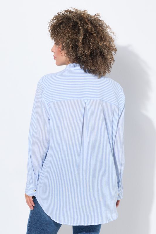 Striped Button Down Crepe Blouse