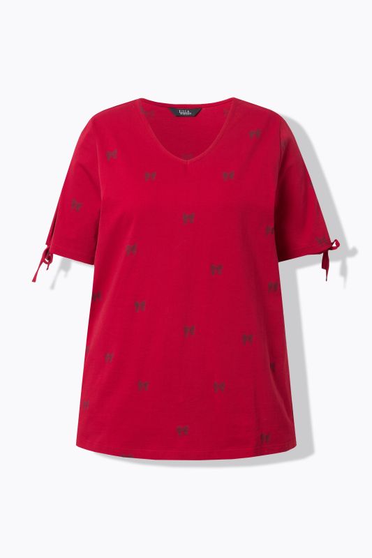 Bow Print Split Sleeve Tee