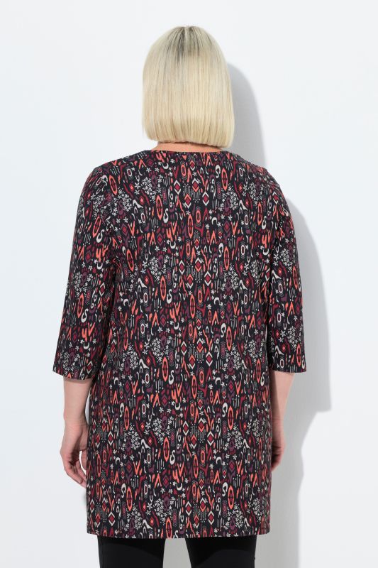 Mixed Floral Print 3/4 Sleeve Knit Tunic