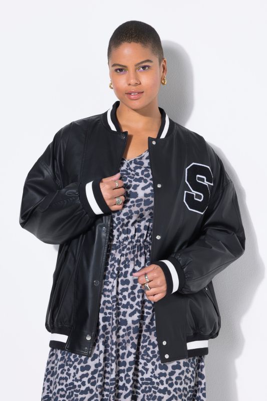 Faux Leather Varsity Style Jacket