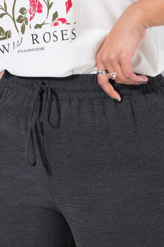 Lightly Textured High-Waisted Elastic Waist Pants