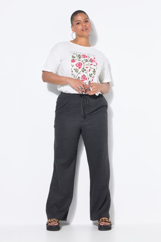 Lightly Textured High-Waisted Elastic Waist Pants