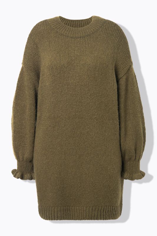 Ruffle Cuff Bishop Sleeve Sweater Dress