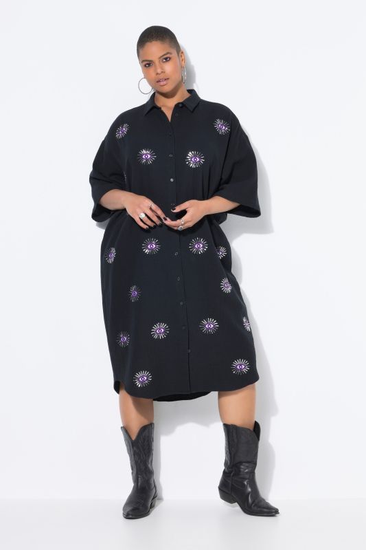 Eye Embroidery Muslin Shirt Dress