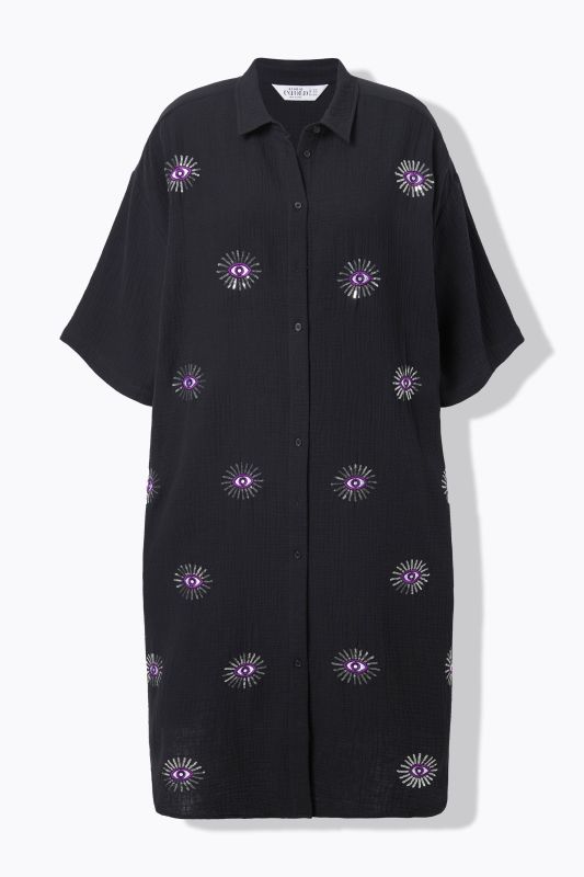 Eye Embroidery Muslin Shirt Dress