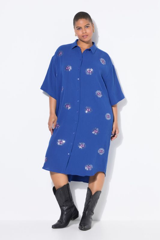 Eye Embroidery Muslin Shirt Dress