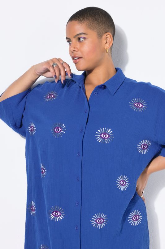 Eye Embroidery Muslin Shirt Dress